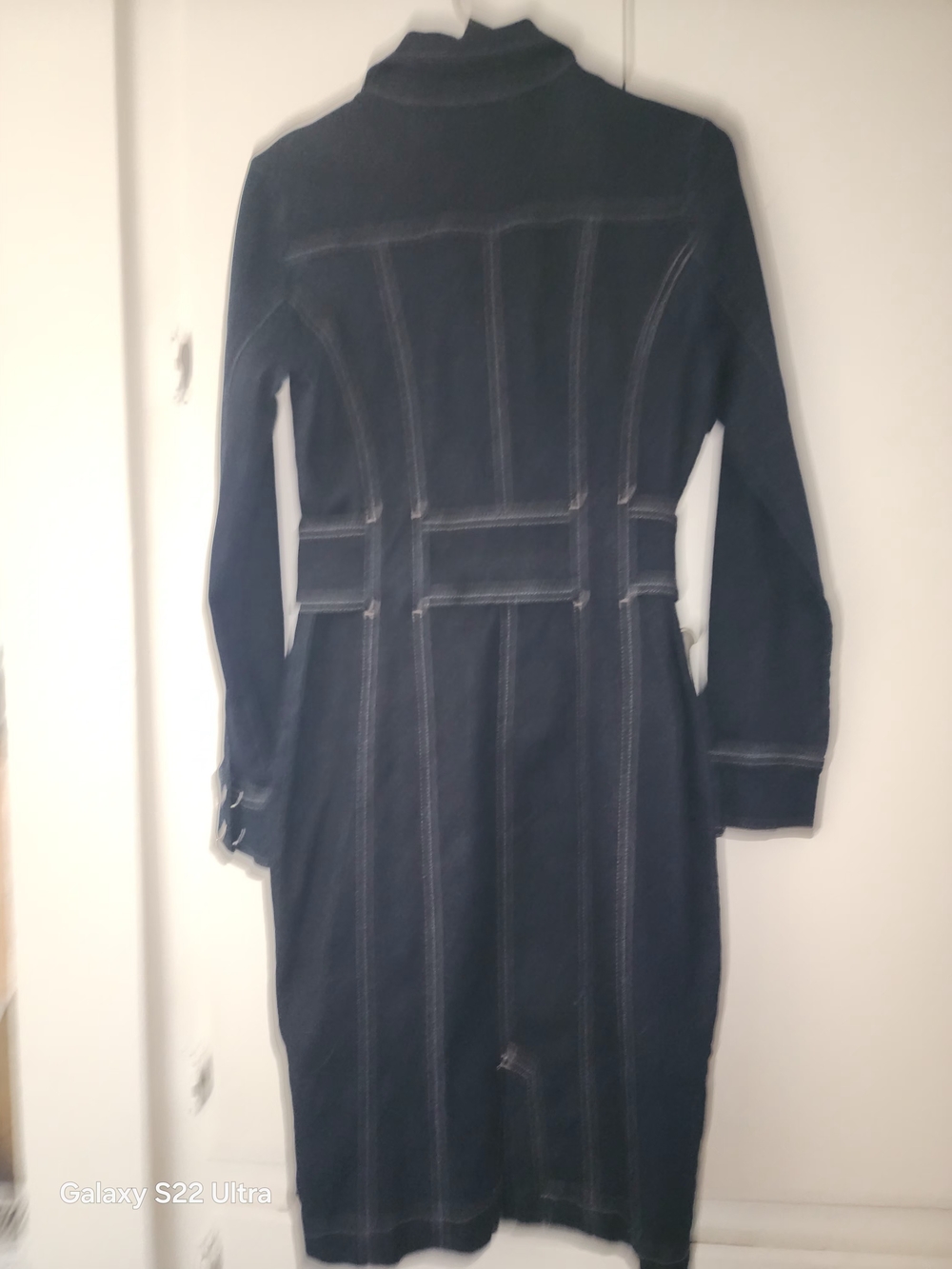 White House Black Market Navy Belted Trench Dress (Long 40-inch) - Picture 4 of 4